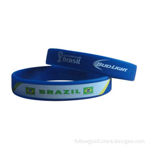 Blue Brazil World Cup Football Game Debossed Color Filling Silicone Bracelet